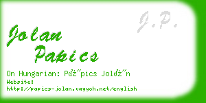 jolan papics business card